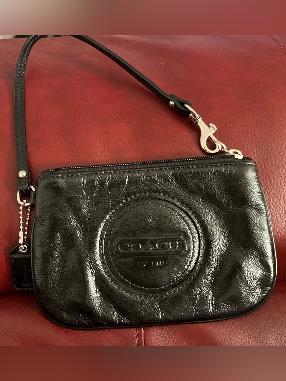 COACH Black Leather Wristlet Pouch